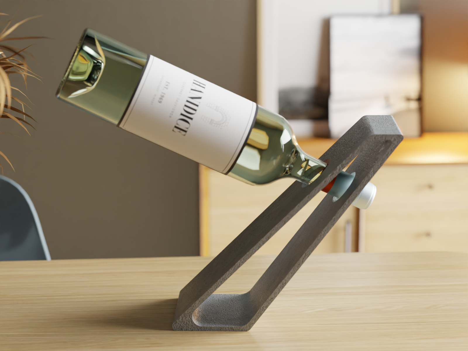 LevitaVin Wine Holder sedd från sidan — Vinhållare designad av Skenloft