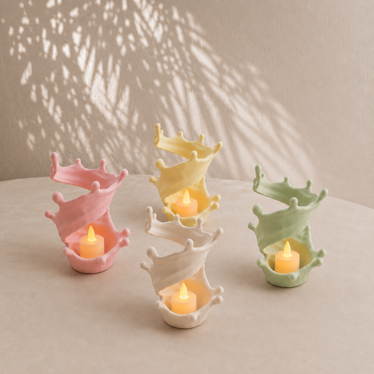 Milk Splash LED Candle Holder sedd från sidan — Ljuslykta designad av Skenloft