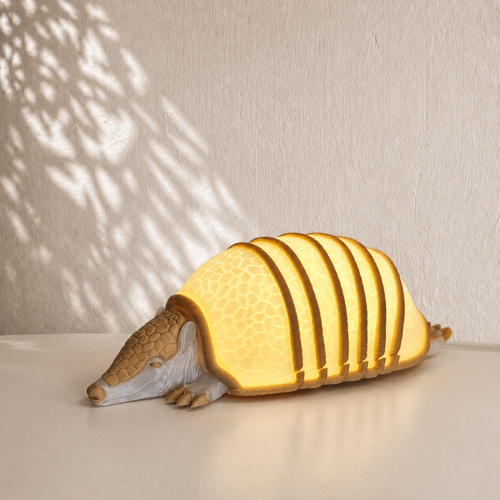 Armadillo Lamp sedd från sidan — Bordslampa designad av Skenloft