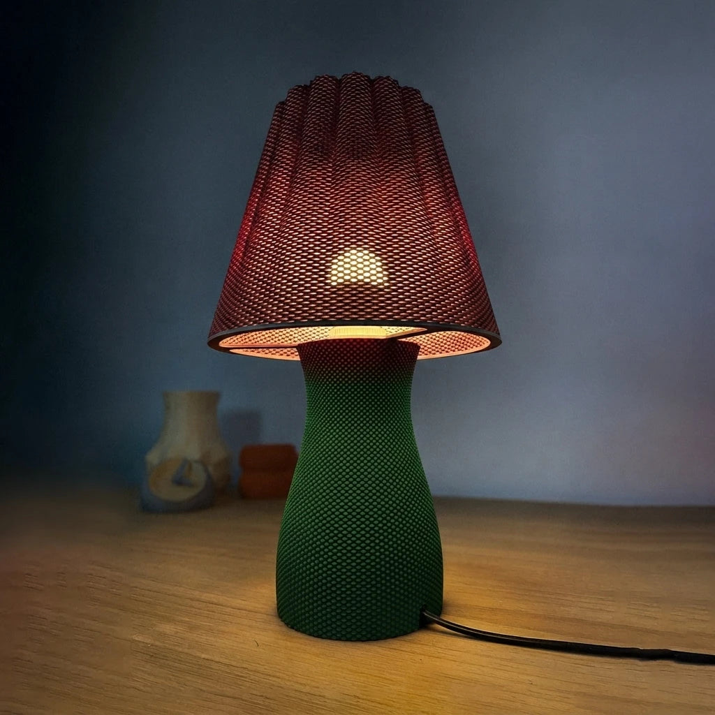 Carmen Table Lamp - Mörk Röd topp, Green botten