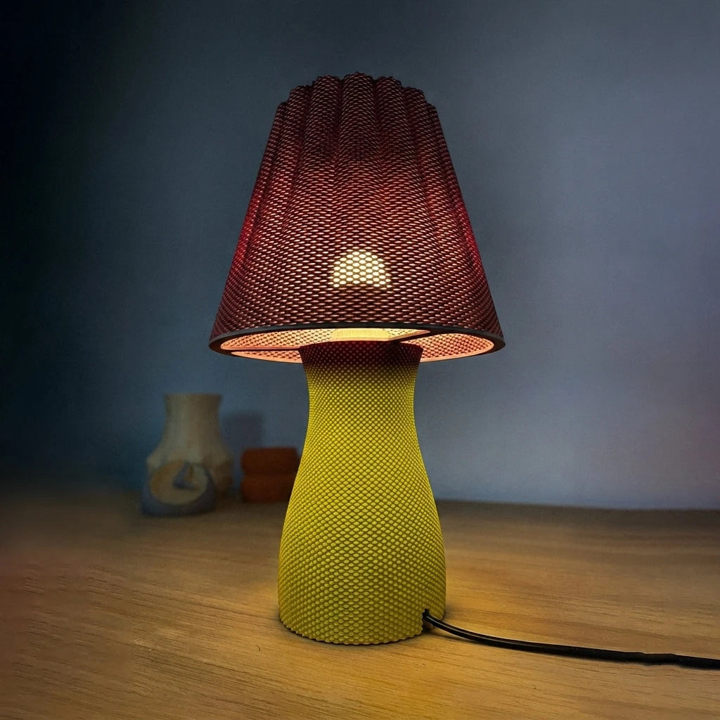 Carmen Table Lamp - Mörk Röd topp, Lime botten