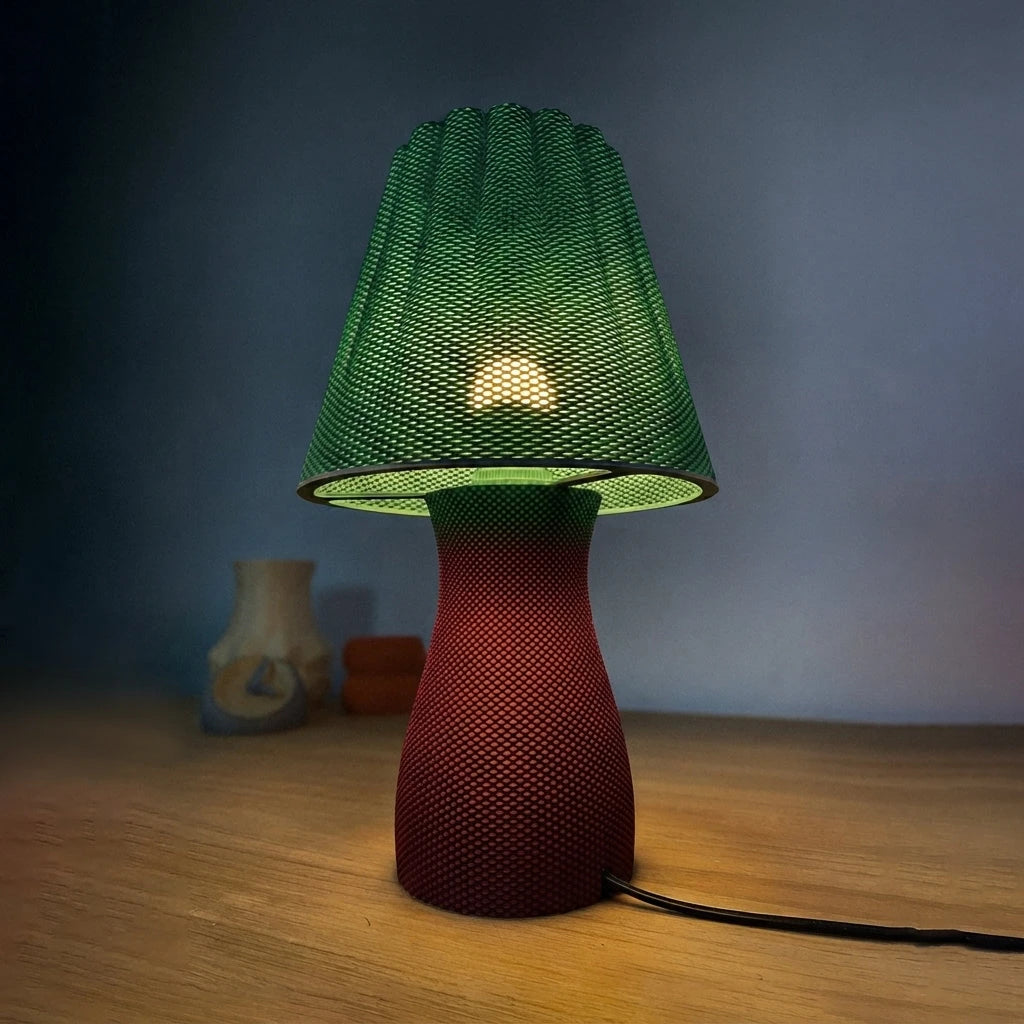 Carmen Table Lamp - Green topp, Mörk Röd botten