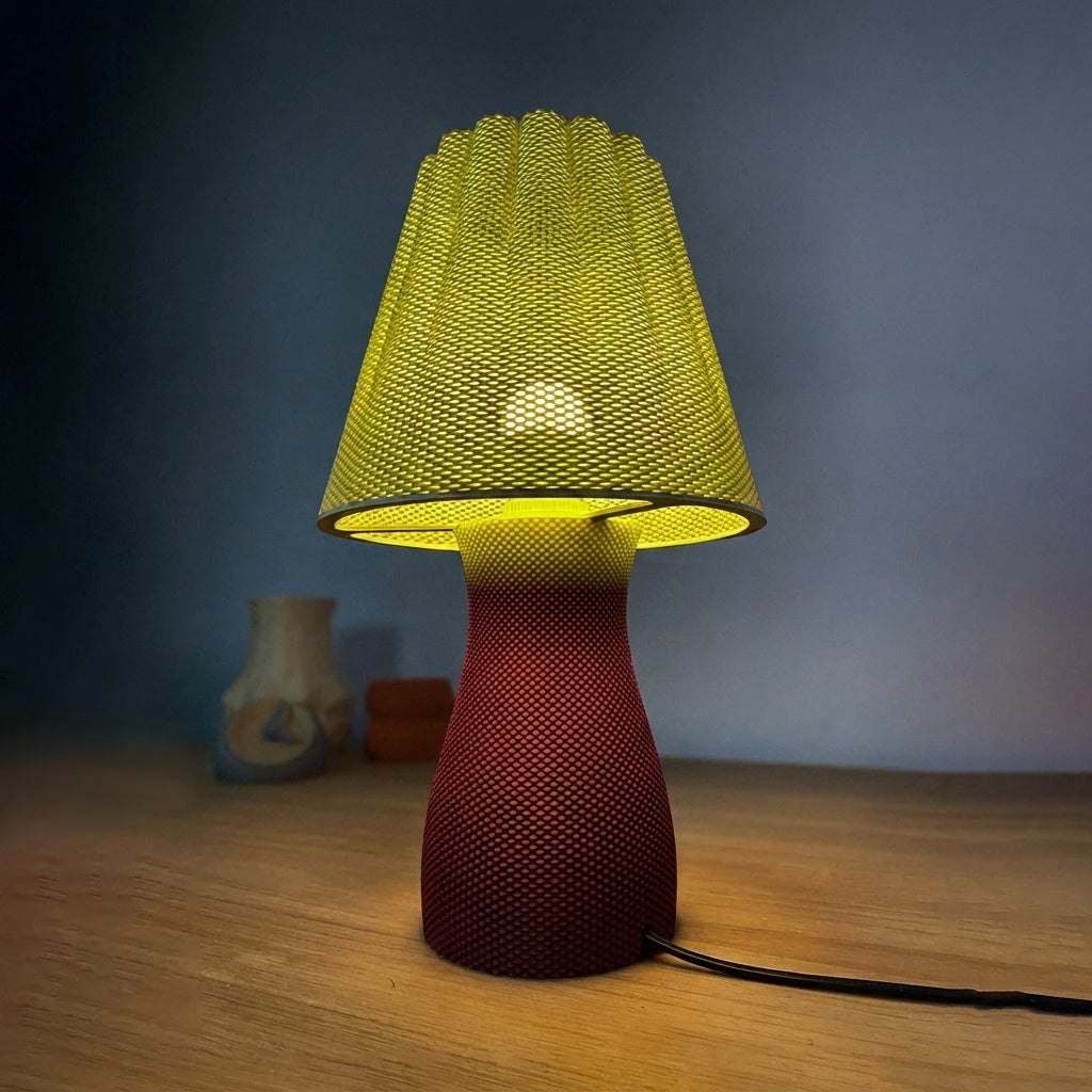 Carmen Table Lamp - Lime topp, Mörk Röd botten