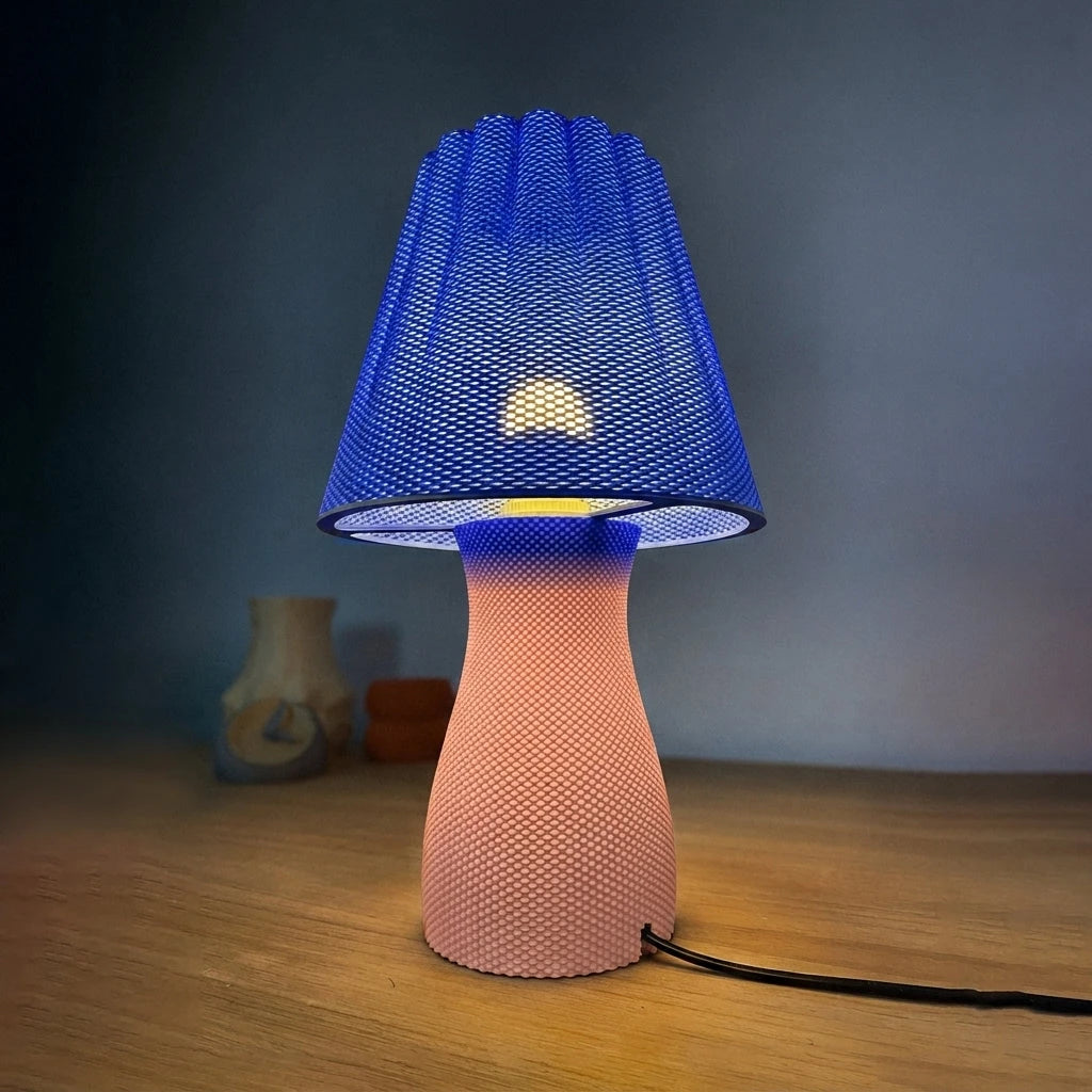 Carmen Table Lamp - Electric Blue topp, Pastel Rosa botten