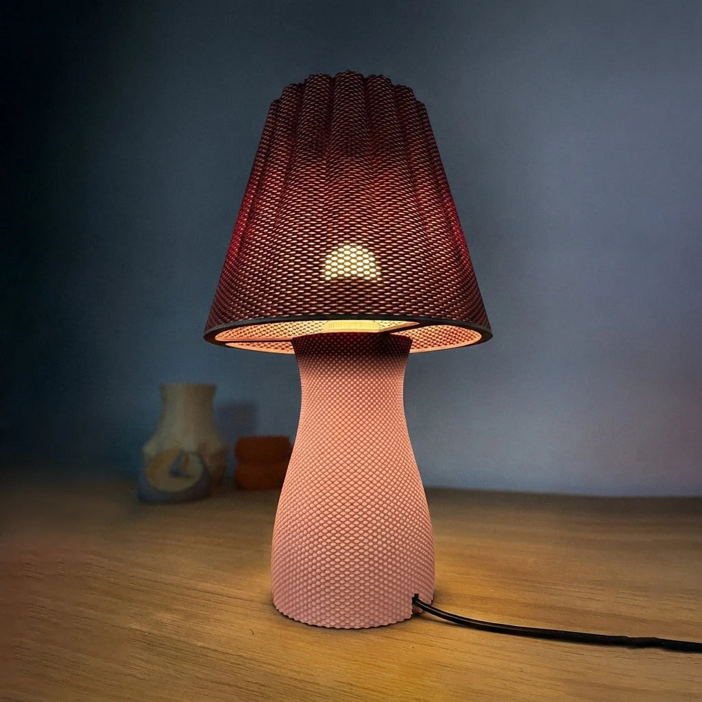 Carmen Table Lamp - Mörk Röd topp, Pastel Rosa botten