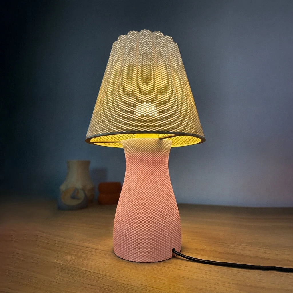 Carmen Table Lamp - Vit topp, Pastel Rosa botten