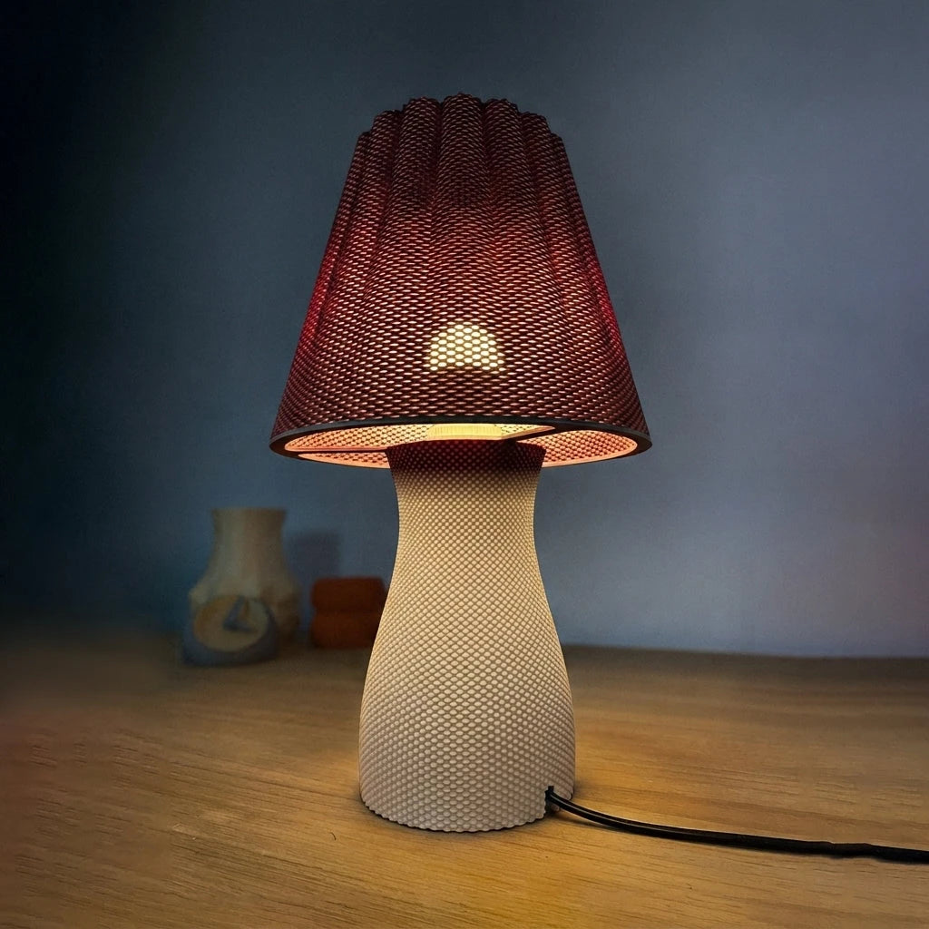 Carmen Table Lamp - Mörk Röd topp, Vit botten