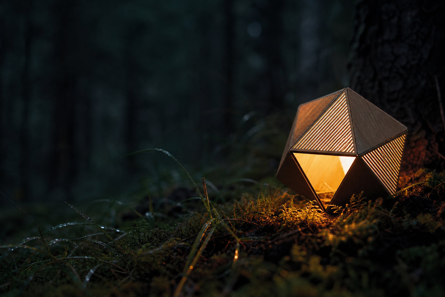 Skenloft hero v2 - lysande lampa i skog